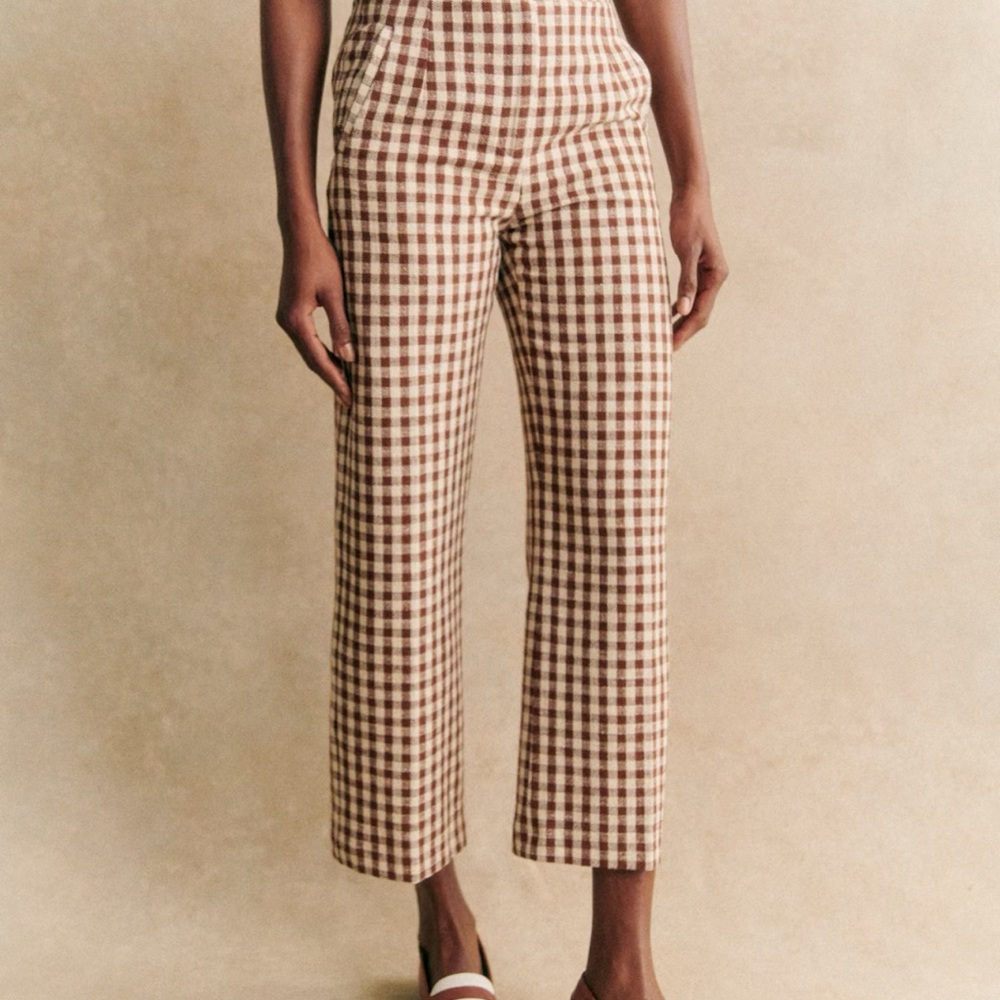 *NWOT* Martin Crop Trousers Size 2, Brown Gingham/Ecru Linen Cotton Blend.